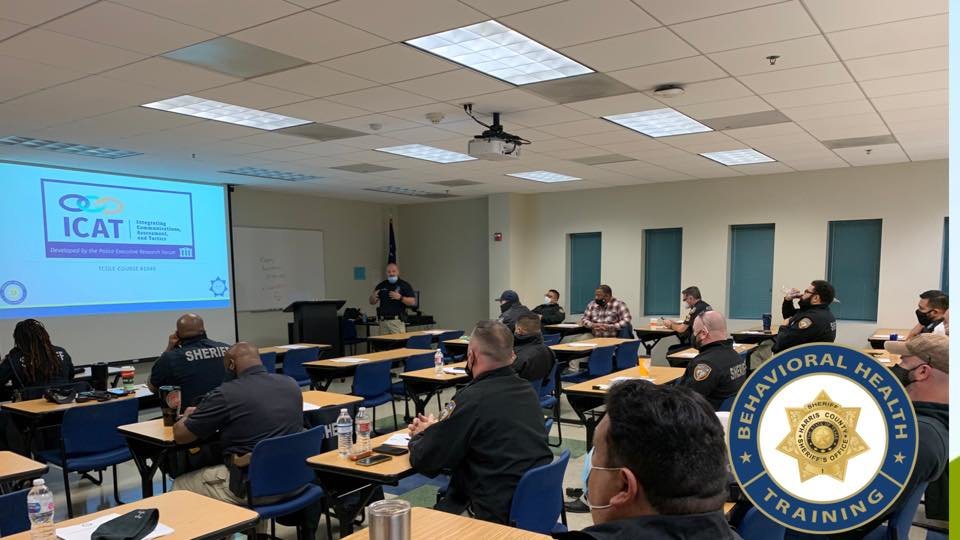 Part of the HCSO Mental Health and Jail Diversion program is intensified de-escalation and training for deputies – both regular street deputies and MHJD deputies – as well as command staff to participate in increased mental health and de-escalation trainings such as the one shown here in this picture. For more information, readers are encouraged to visit www.theharriscenter.org.